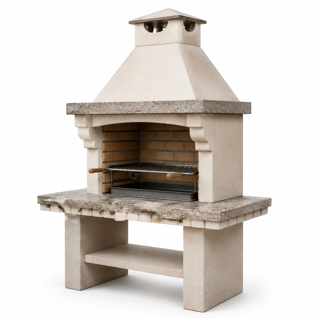 Grillkamin aus Beton mit Edelstahlrost Beige