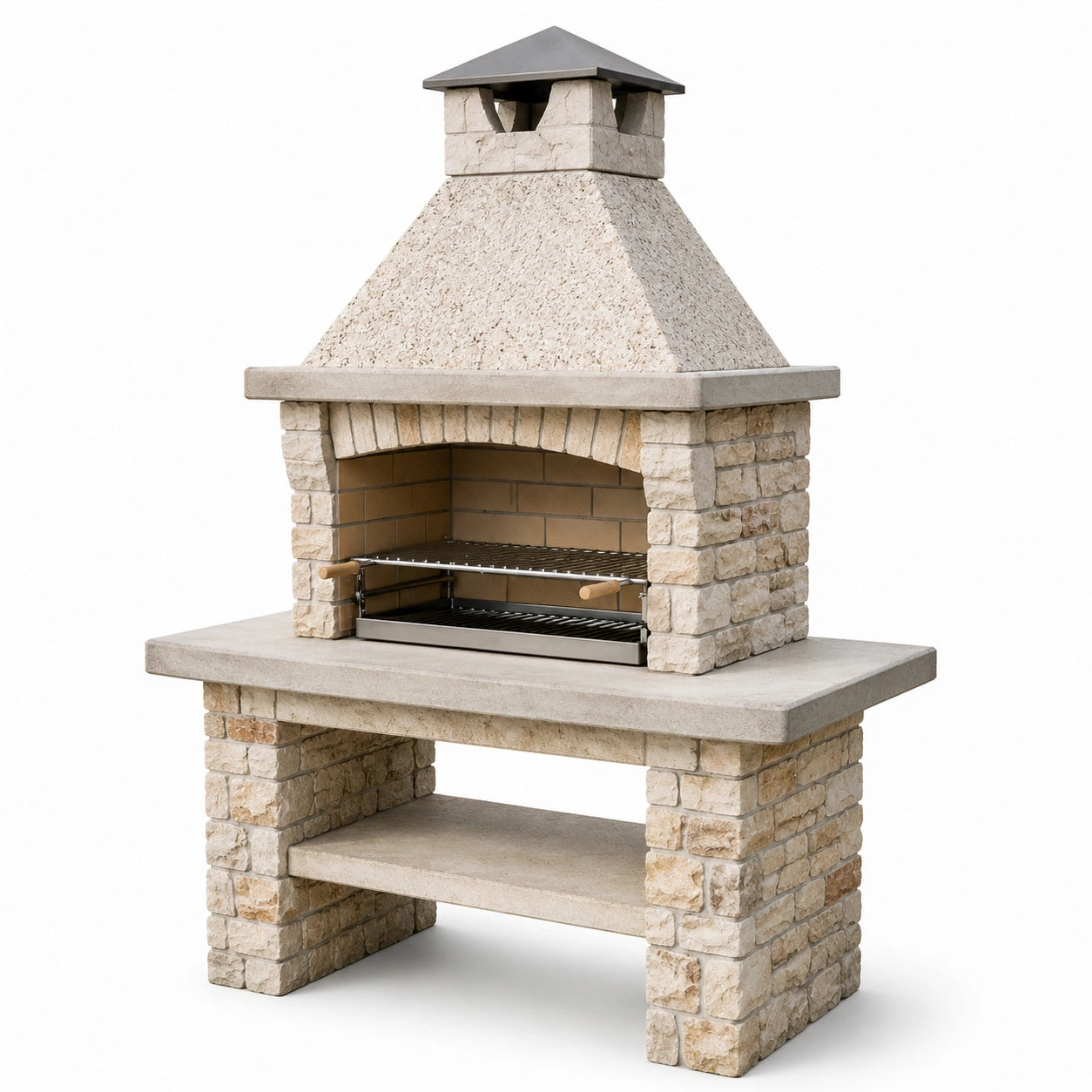 Grillkamin aus Kalkstein und Beton 150cm x 110cm x 65cm Beige
