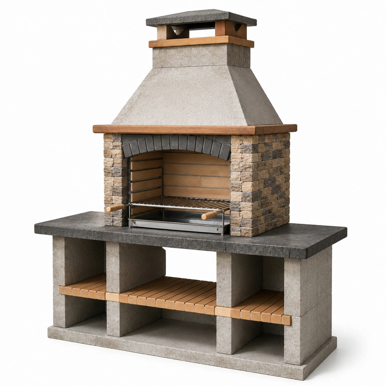 Beton und Naturstein Grillkamin mit Edelstahl-Grillrost