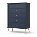 Holzschubladenschrank Blau mit Messinggriffen 120cm