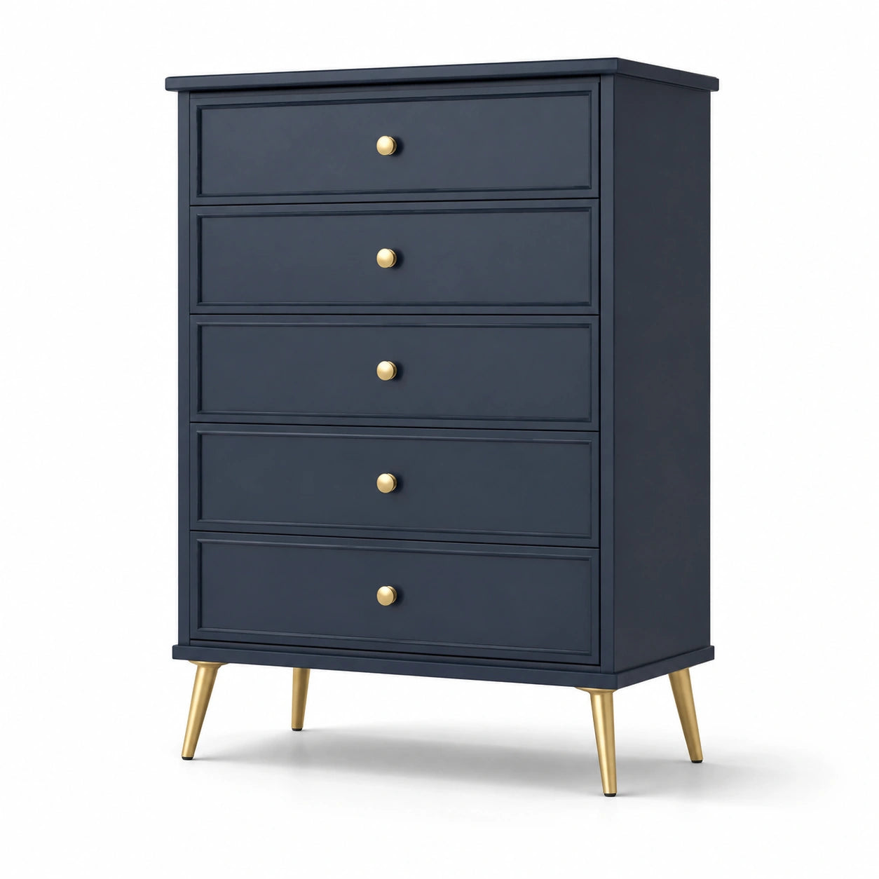 Holzschubladenschrank Blau mit Messinggriffen 120cm