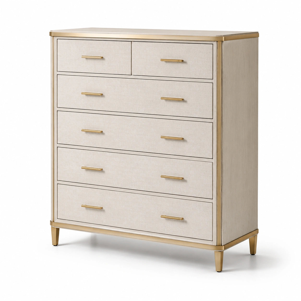 Kommode aus Holzfurnier und Metallgriffe Beige 6 Schubladen