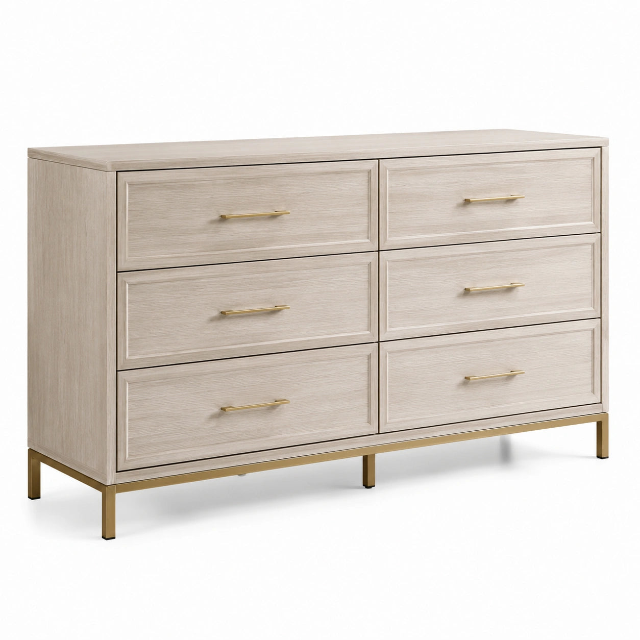 Schubladenschrank aus Holz mit Metallgriffen, 6 Schubladen, Beige 120x40x80 cm