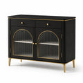 Sideboard Holz mit geriffeltem Glas Schwarz Gold 90cm