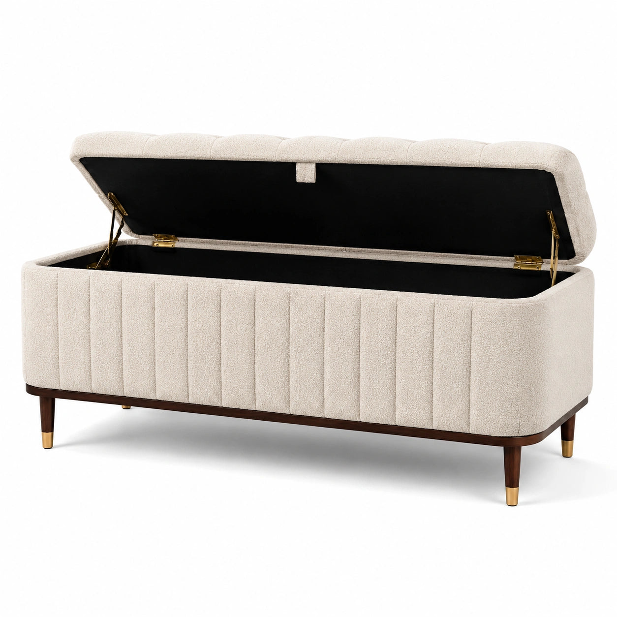 Polsterbank Bouclé Stoff 140x45x45cm Beige Holz
