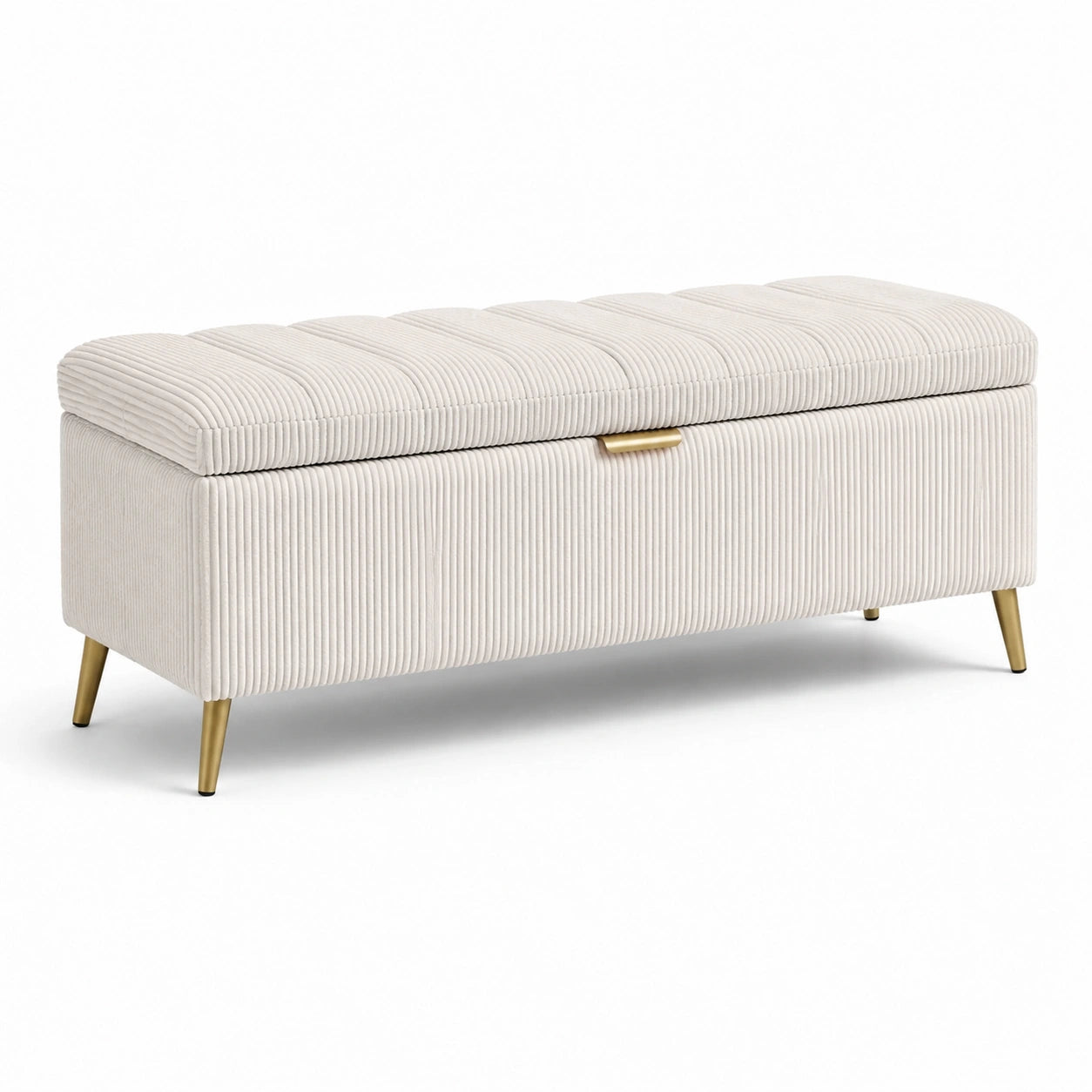 Cord-Sitzbank mit Stauraum und Metallbeinen, 120 cm, Creme