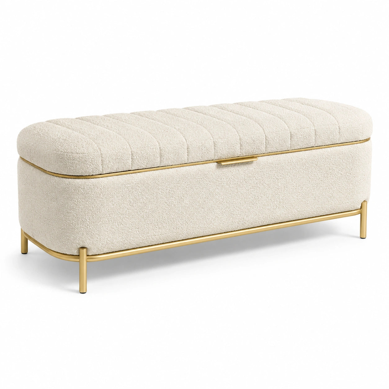 Bank mit Bouclé-Stoff und Stahlgestell, 120 cm, Beige