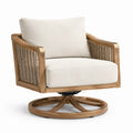 Drehsessel aus Teakholz mit Kissen in Creme