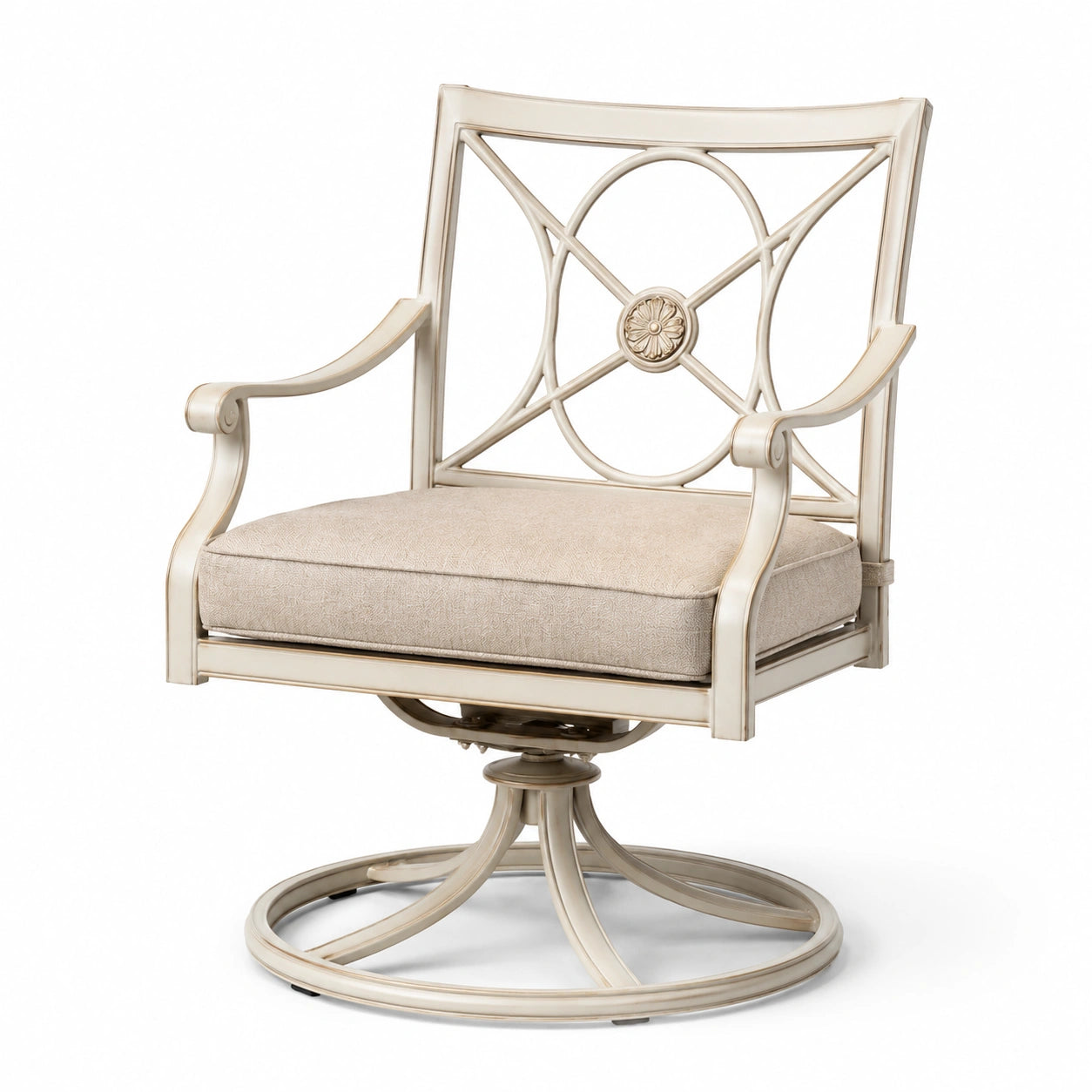 Aluminium Drehsessel mit Kissen Beige/Creme