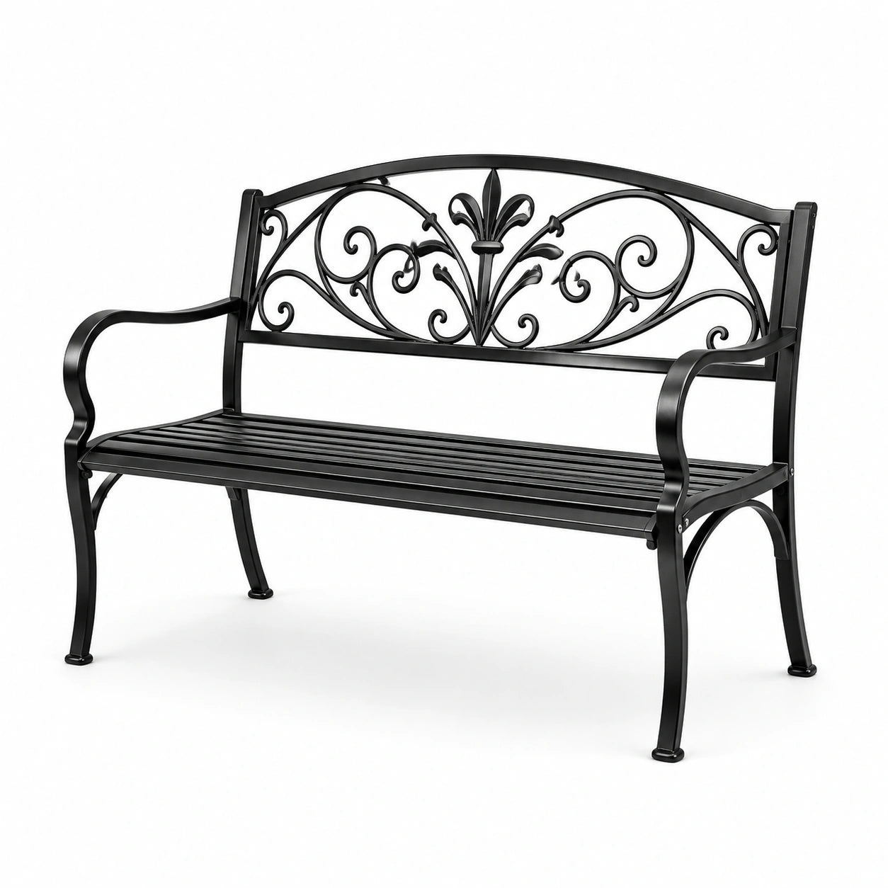 Gartenbank aus Stahl mit Ornamenten Schwarz 127x60x85 cm