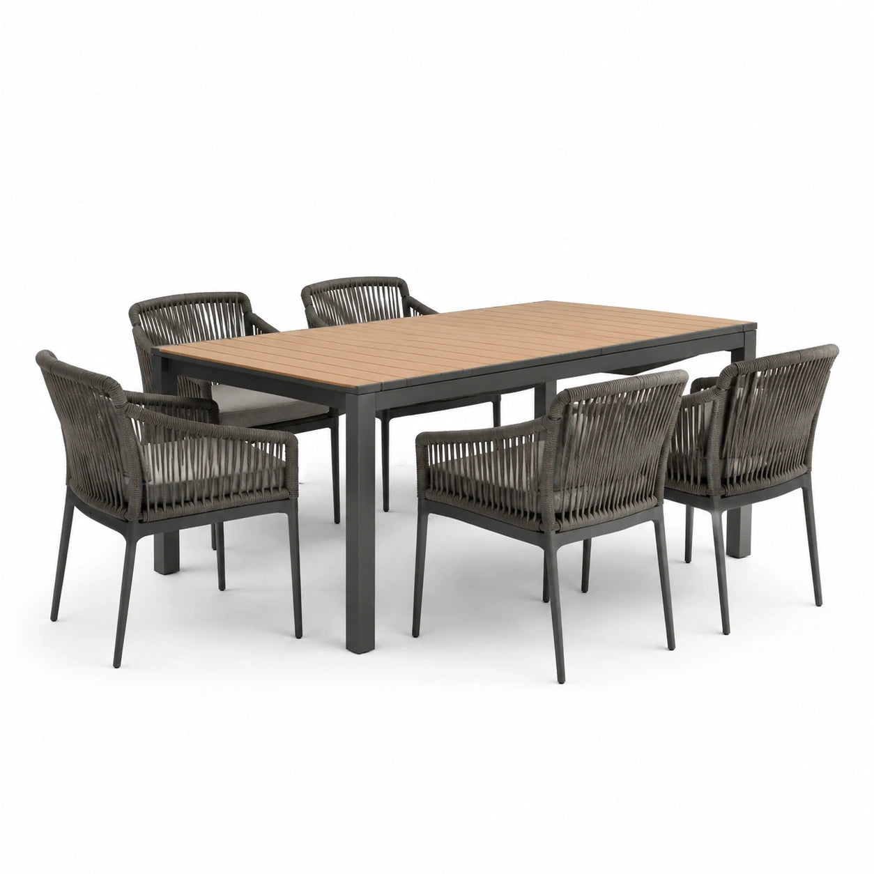 Garten-Essgruppe Aluminium Tisch mit Polywood und Geflechtstühlen