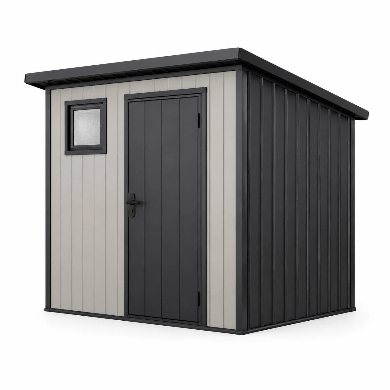 Metall Gartenhaus mit Fenster und Tür, Grau/Schwarz