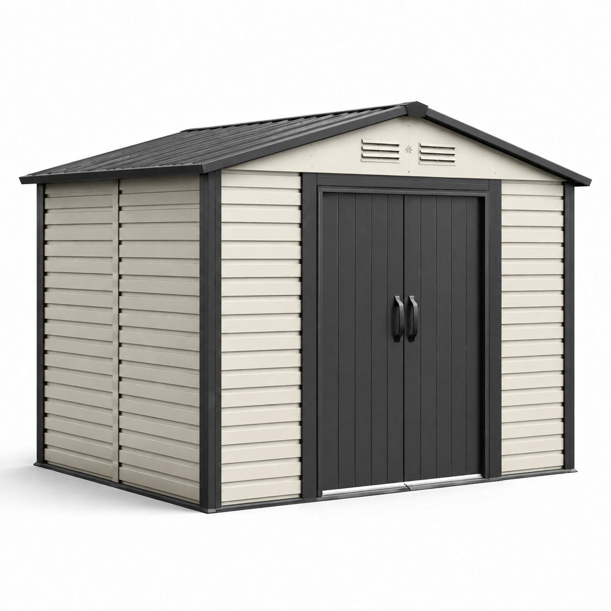Metall Gartenhaus mit Doppeltür und Belüftung 250x180x200 cm Grau/Beige