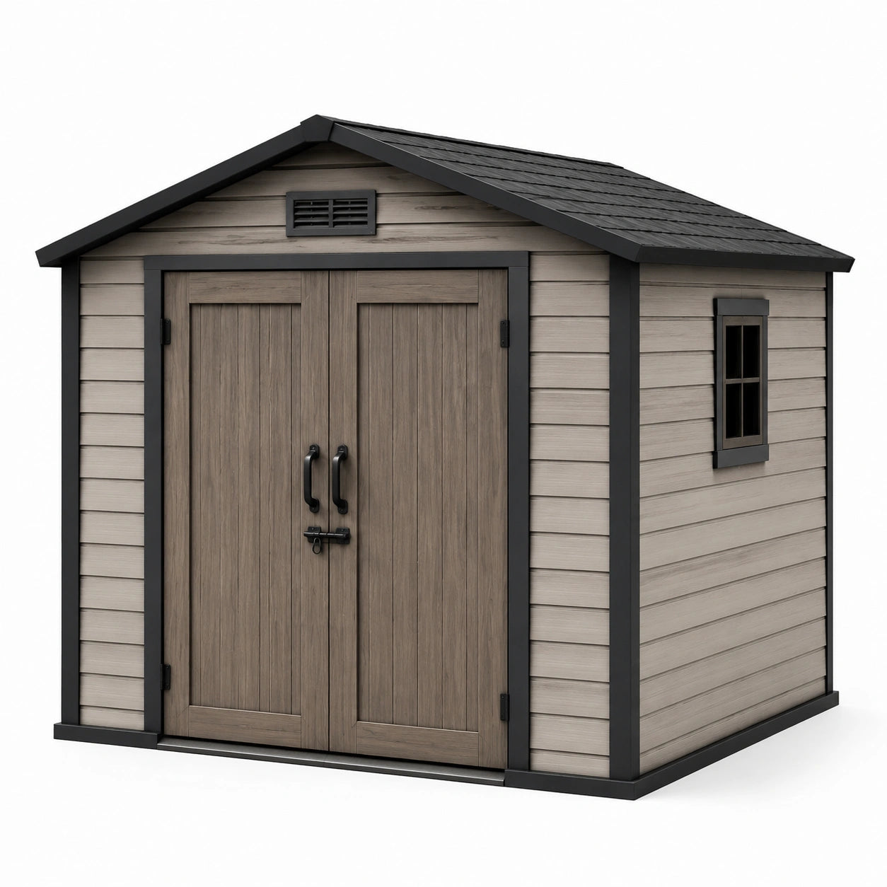 Polypropylen-Gartenhaus mit Doppeltür und Fenster 253x182x227cm Braun/Schwarz