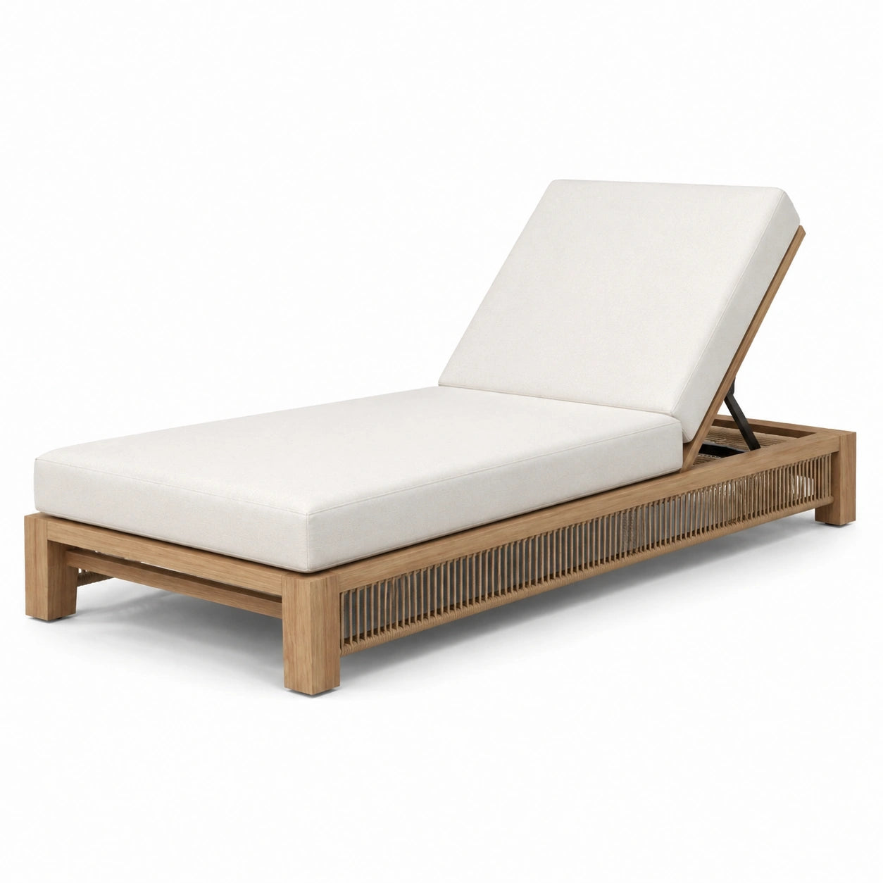 Gartenliege aus Teakholz mit Polyesterbezug Beige